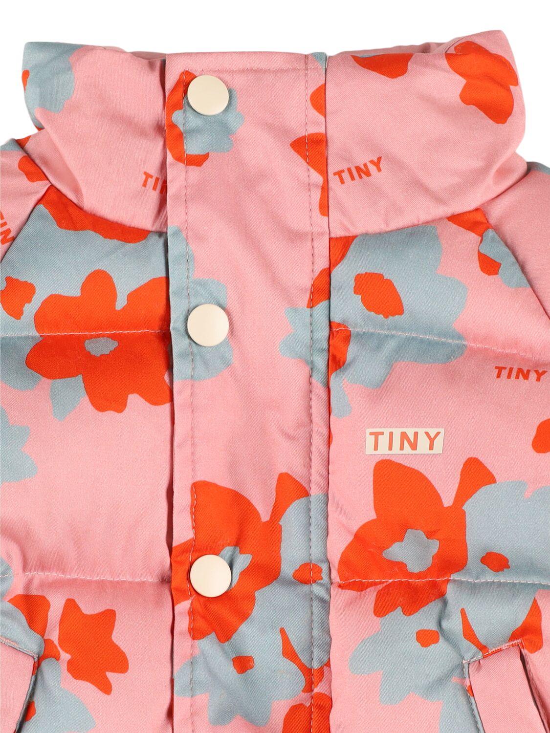 Shop Tiny Cottons Flower Print Cotton Puffer Jacket In Pink/multi