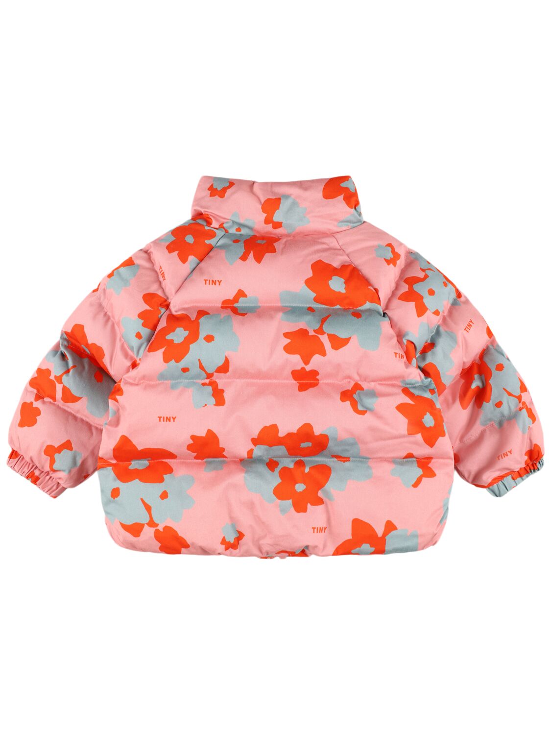 Shop Tiny Cottons Flower Print Cotton Puffer Jacket In Pink/multi