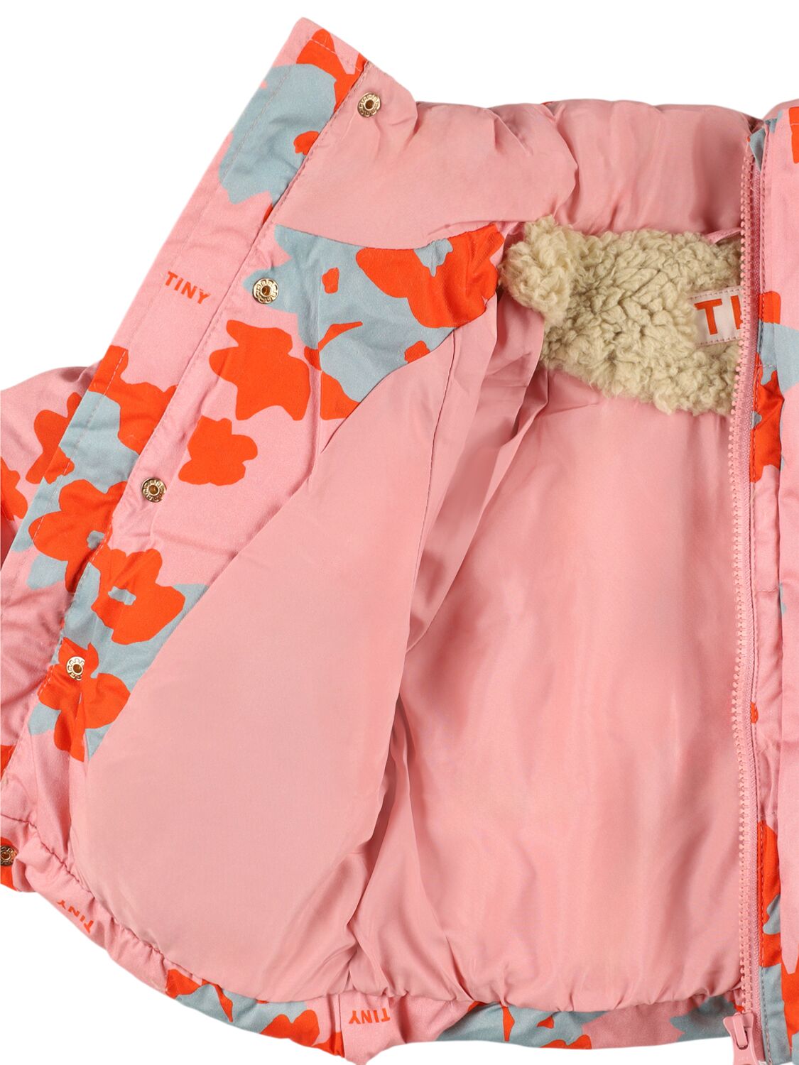 Shop Tiny Cottons Flower Print Cotton Puffer Jacket In Pink/multi