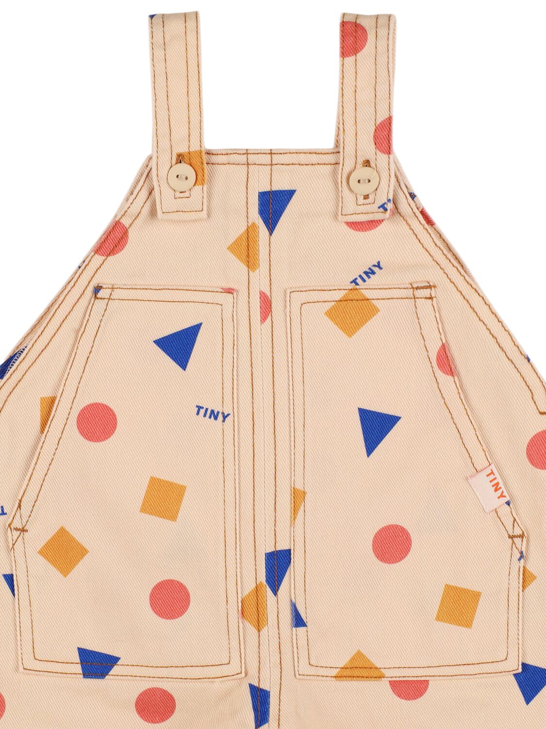 Shop Tiny Cottons Printed Cotton Denim Overalls In Beige/multi