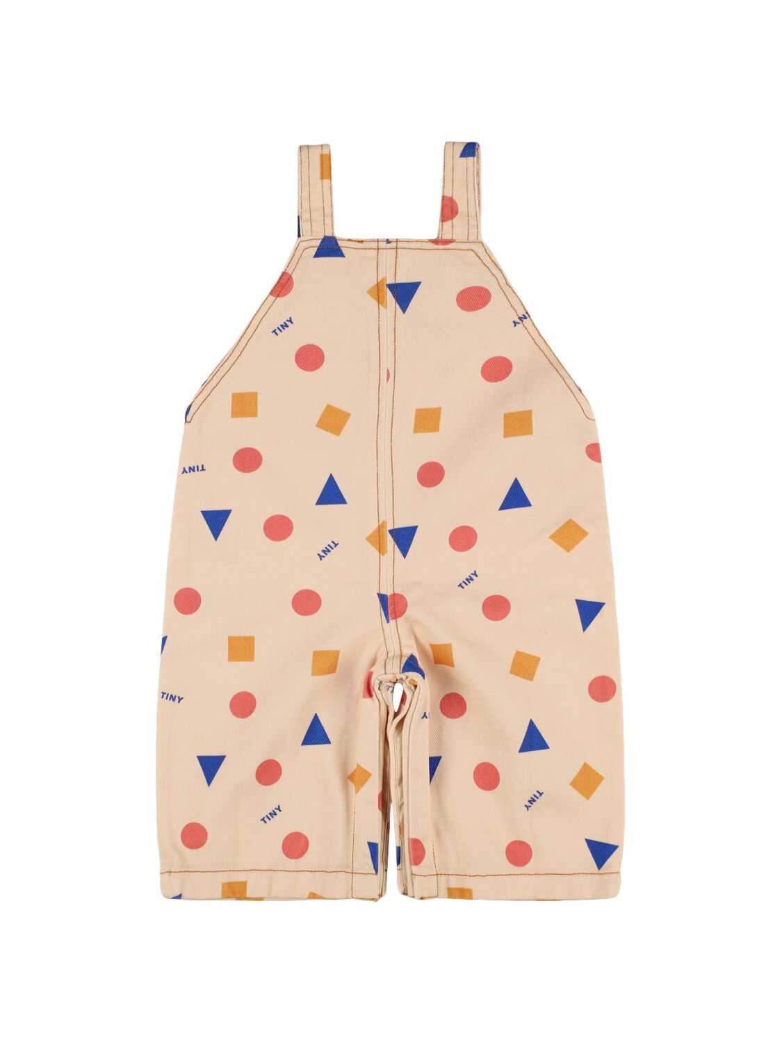 Shop Tiny Cottons Printed Cotton Denim Overalls In Beige/multi