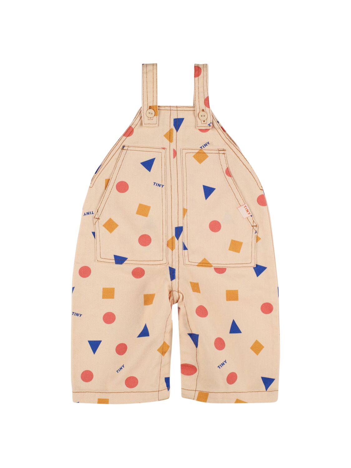 Tiny Cottons Printed Cotton Denim Overalls In Beige/multi