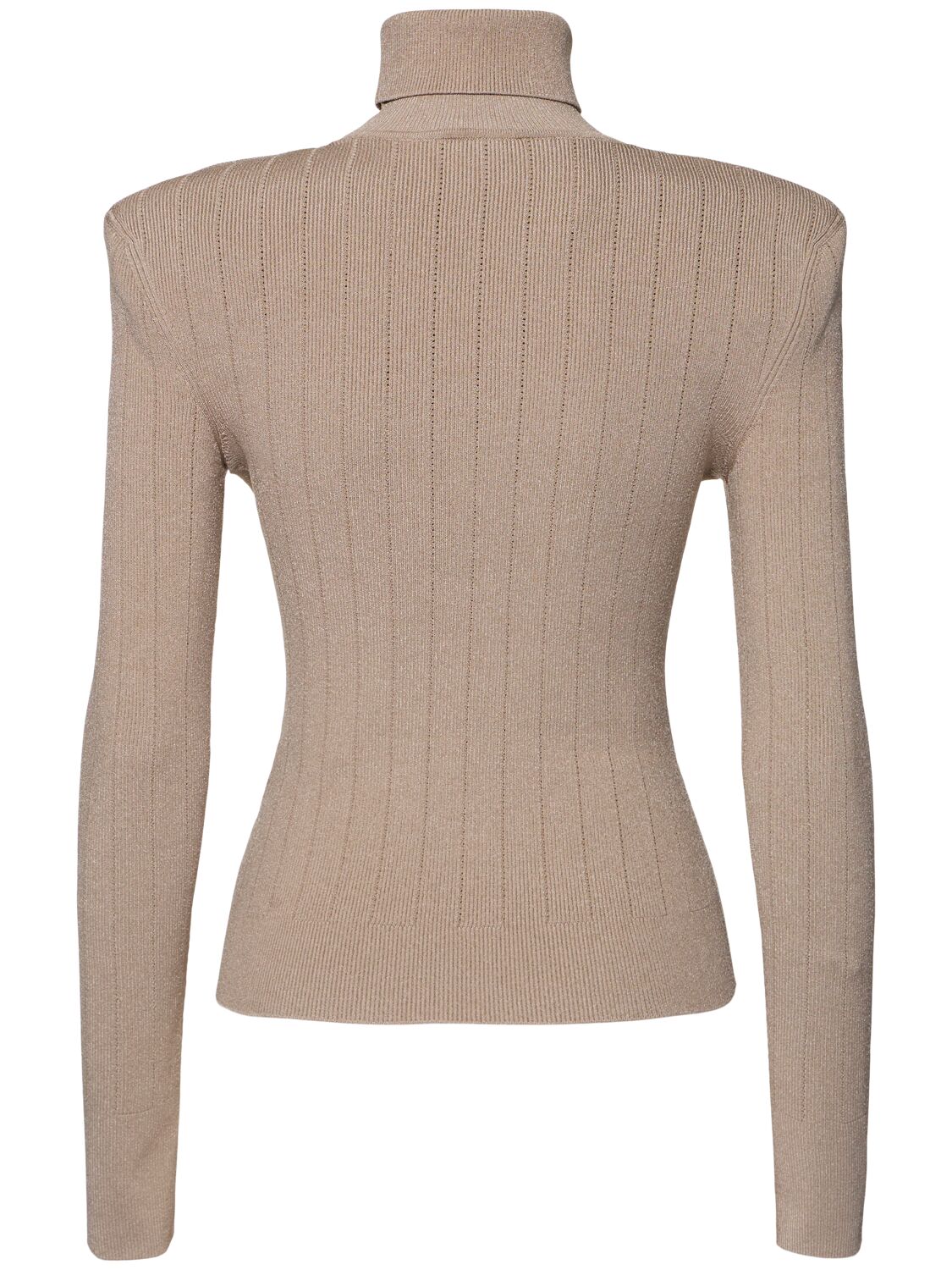 Shop Balmain Button-trimmed Knit Turtleneck Sweater In Beige