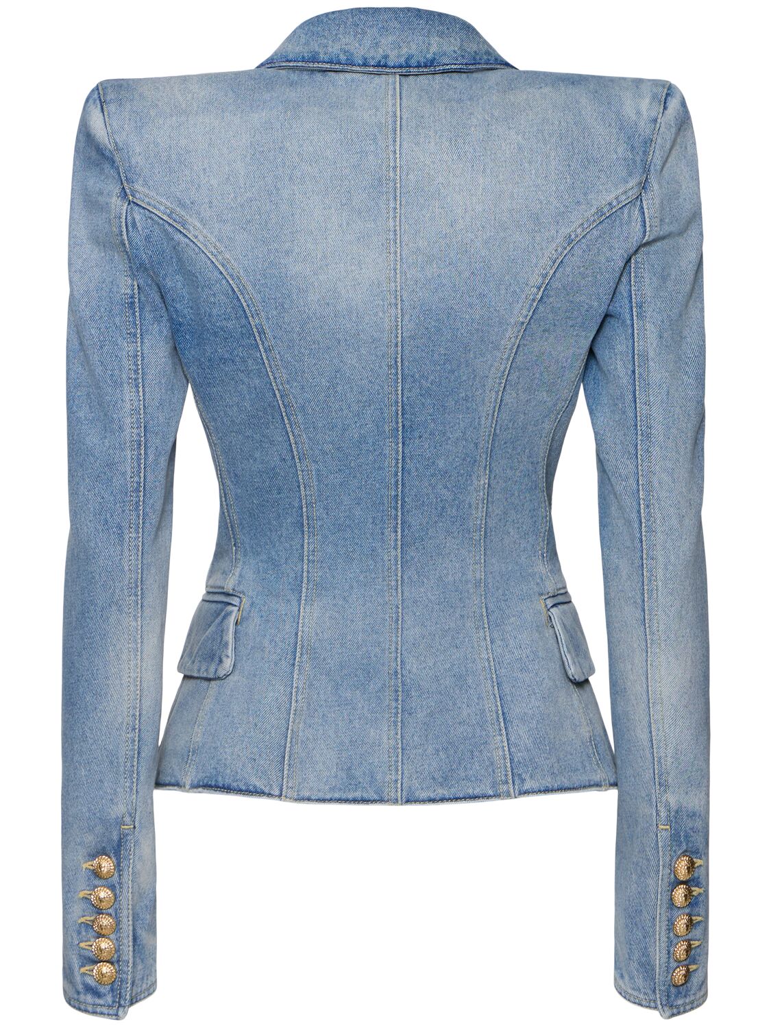 Shop Balmain Buttoned Denim Jacket In Blue