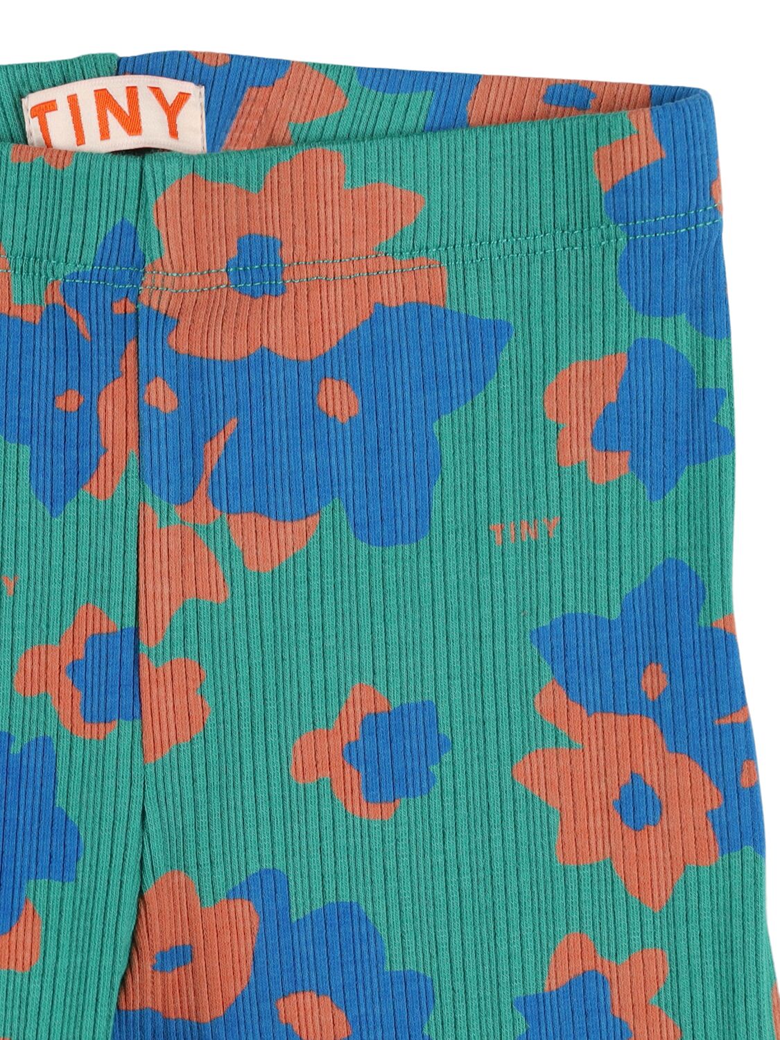 Shop Tiny Cottons Flower Print Ribbed Cotton Leggings In Green/multi