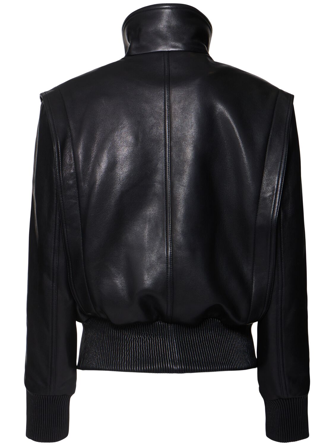 Shop Balmain High Collar Leather Bomber Jacket In Black