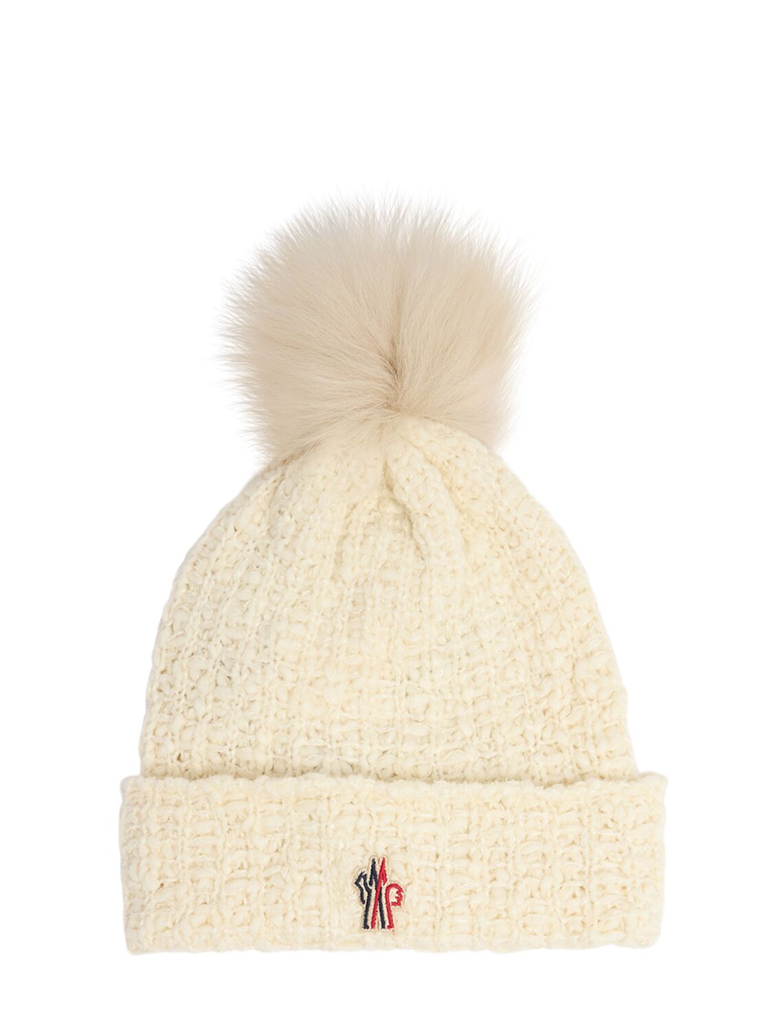 Moncler Wool Blend Beanie W/ Pompom In White