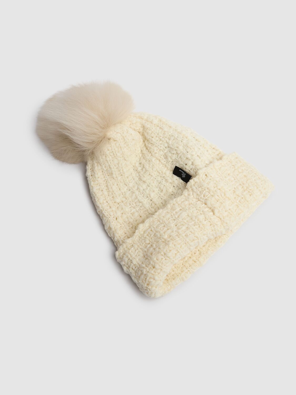 Shop Moncler Wool Blend Beanie W/ Pompom In White