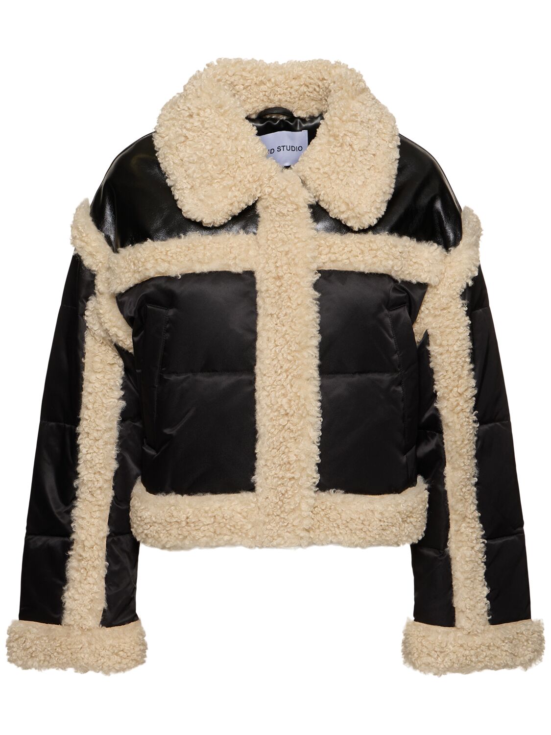 Stand Studio Black Mary Faux-shearling Down Jacket In Black/beige