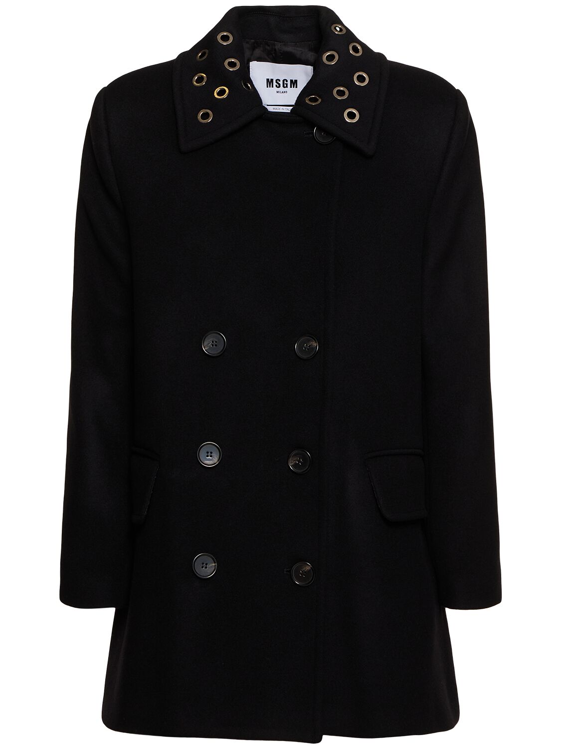 Shop Msgm Wool Blend Felt Embellished Short Coat In Black