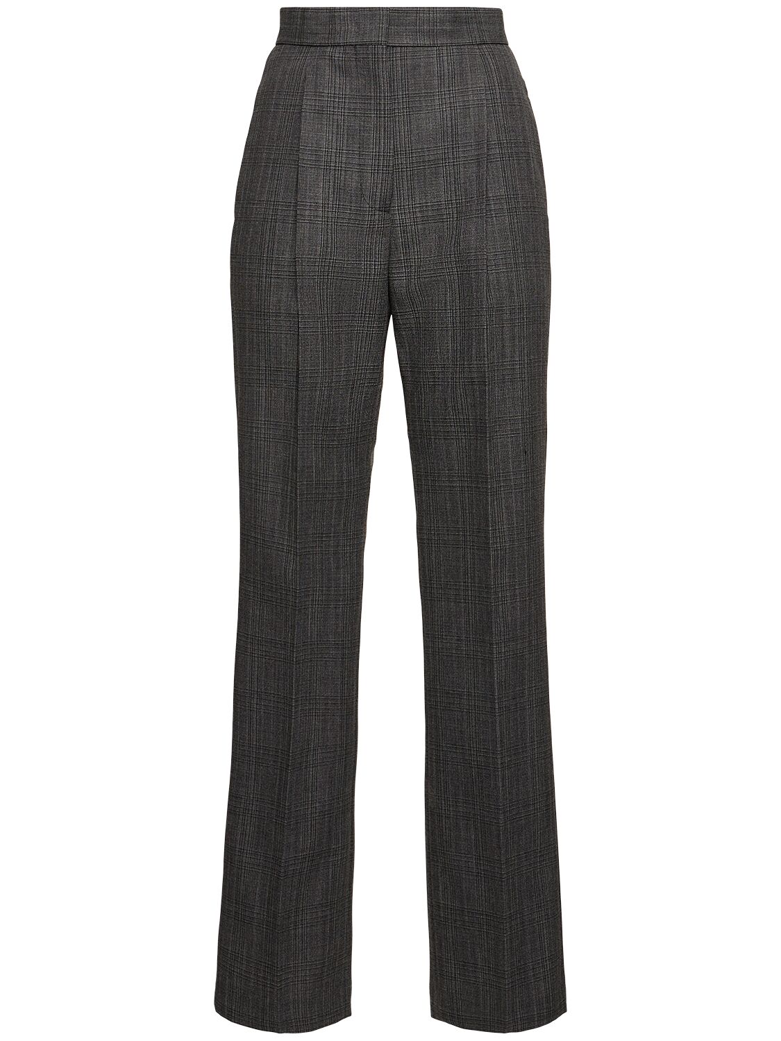 Msgm High Rise Wool Straight Pants In Gray