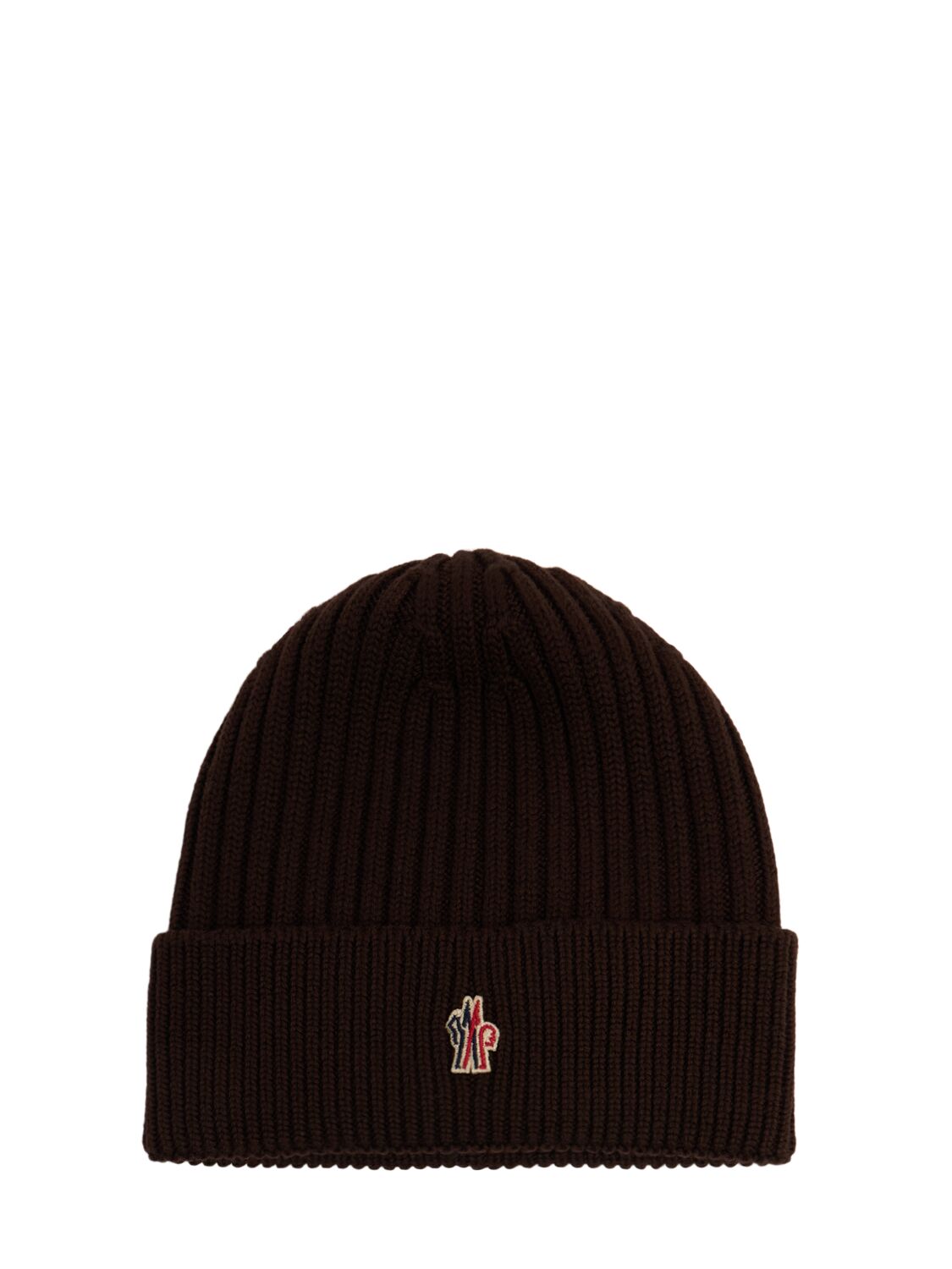 Moncler Ribbed Knit Virgin Wool Beanie In Brown