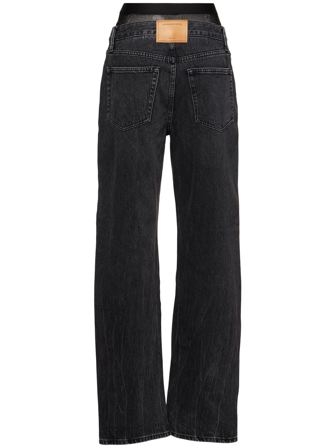 Shop Alexander Wang Slit Hem Jeans W/ Mesh Underwear In Grey