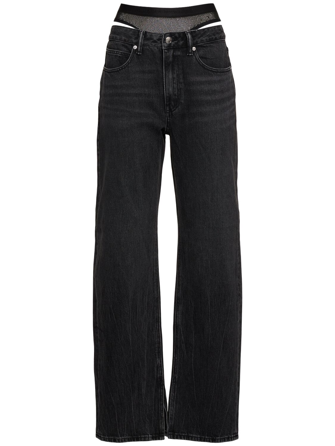 Shop Alexander Wang Slit Hem Jeans W/ Mesh Underwear In Grey