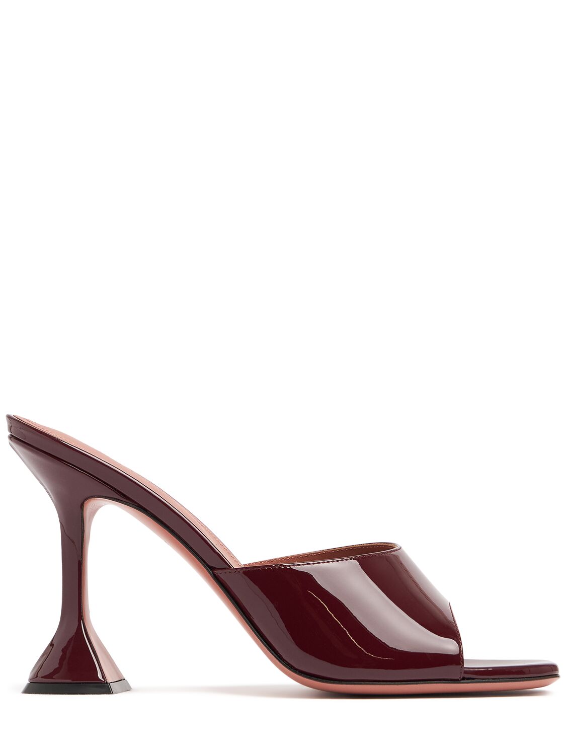 Shop Amina Muaddi 95mm Lupita Patent Leather Mules In Bordeaux