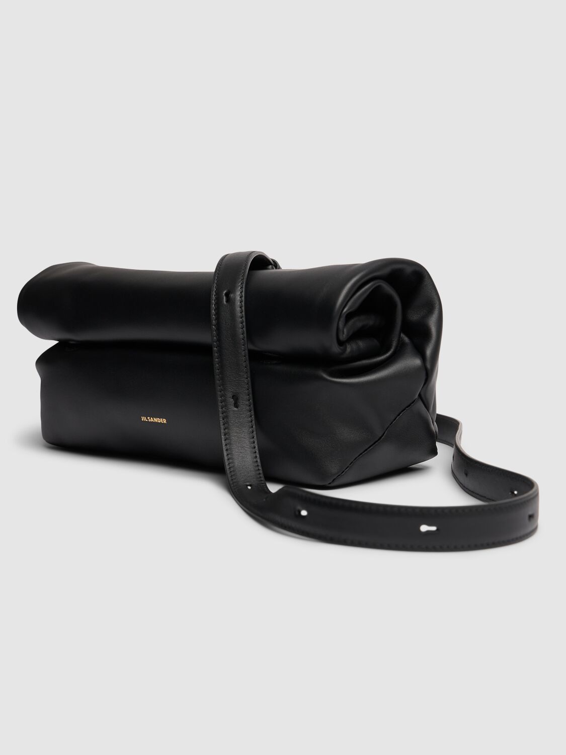 Shop Jil Sander Small Rollup Soft Leather Shoulder Bag In Black