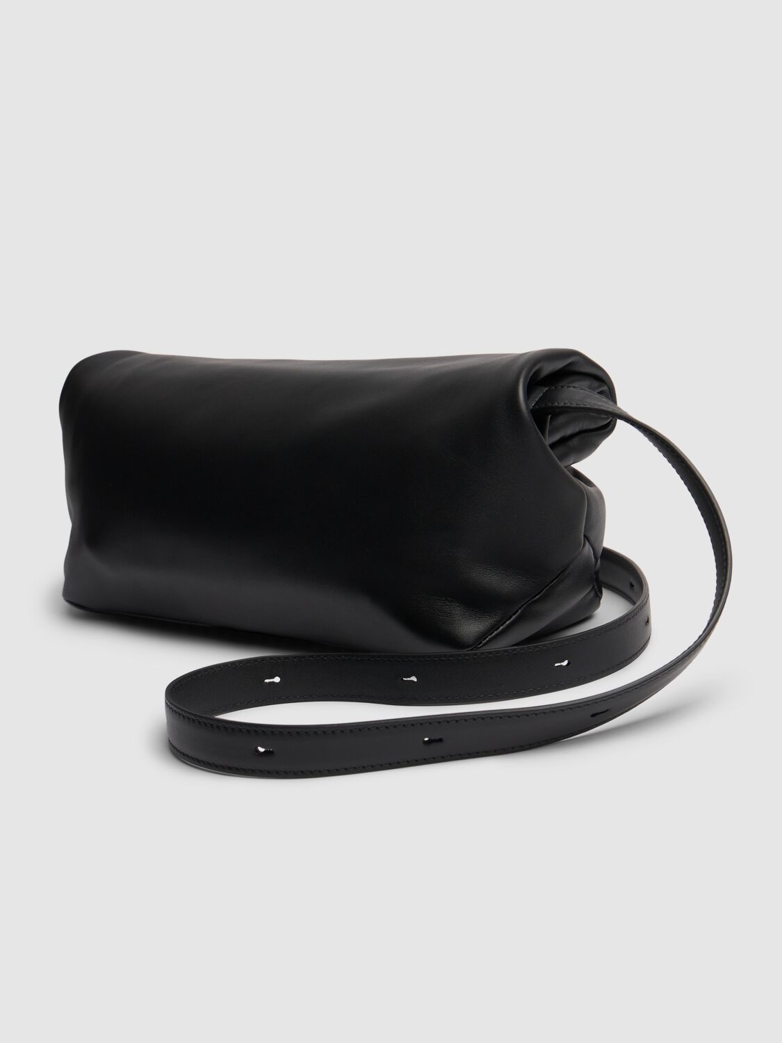 Shop Jil Sander Small Rollup Soft Leather Shoulder Bag In Black