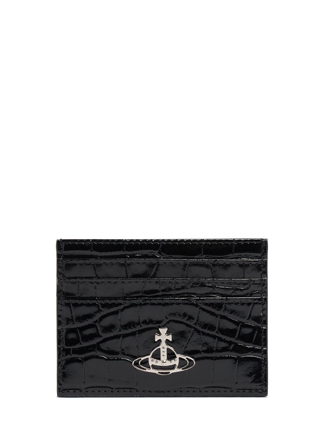 Image of Logo Embossed Leather Card Holder