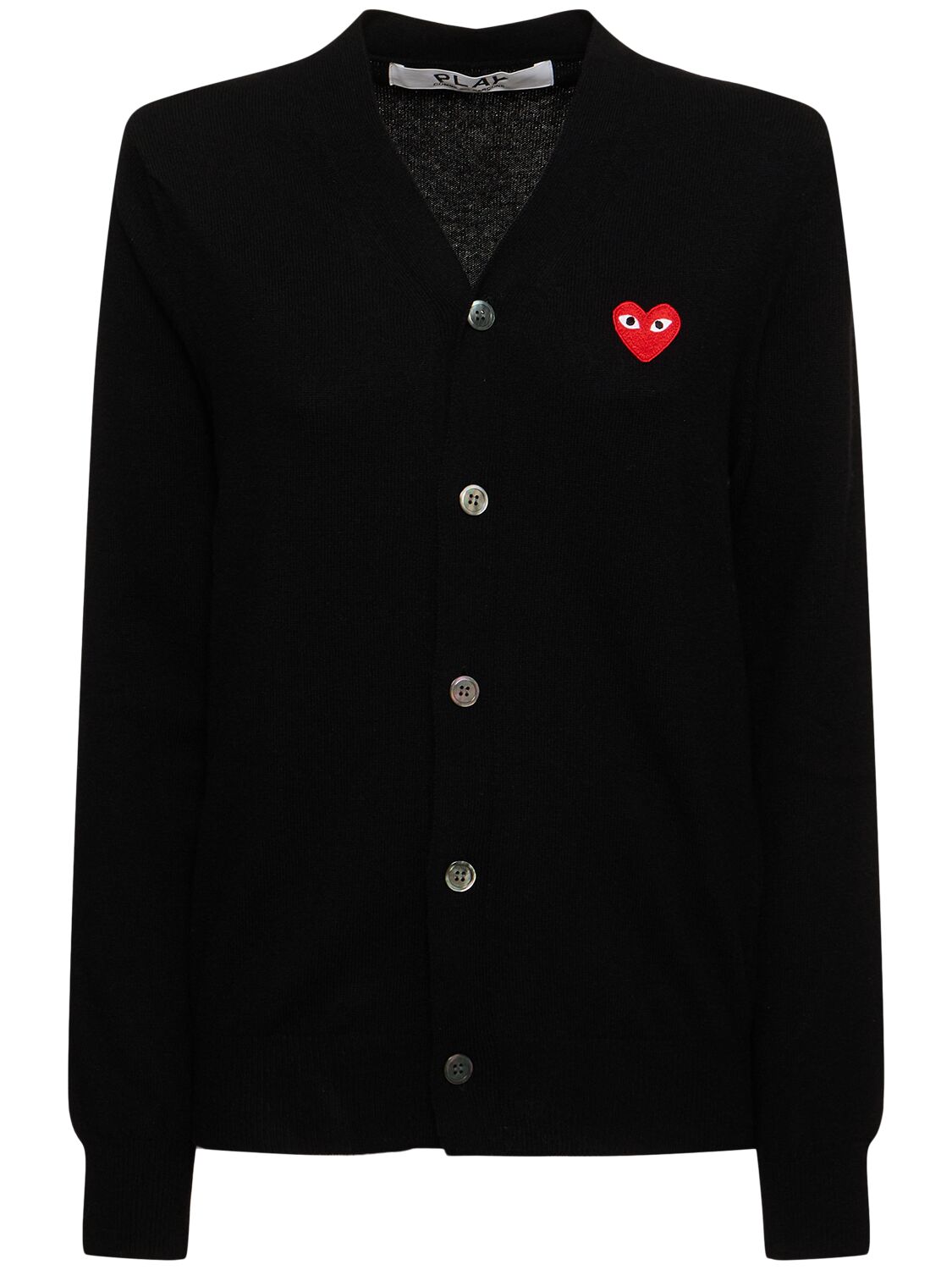 Comme Des Garçons Play Logo V Neck Wool Cardigan In Black