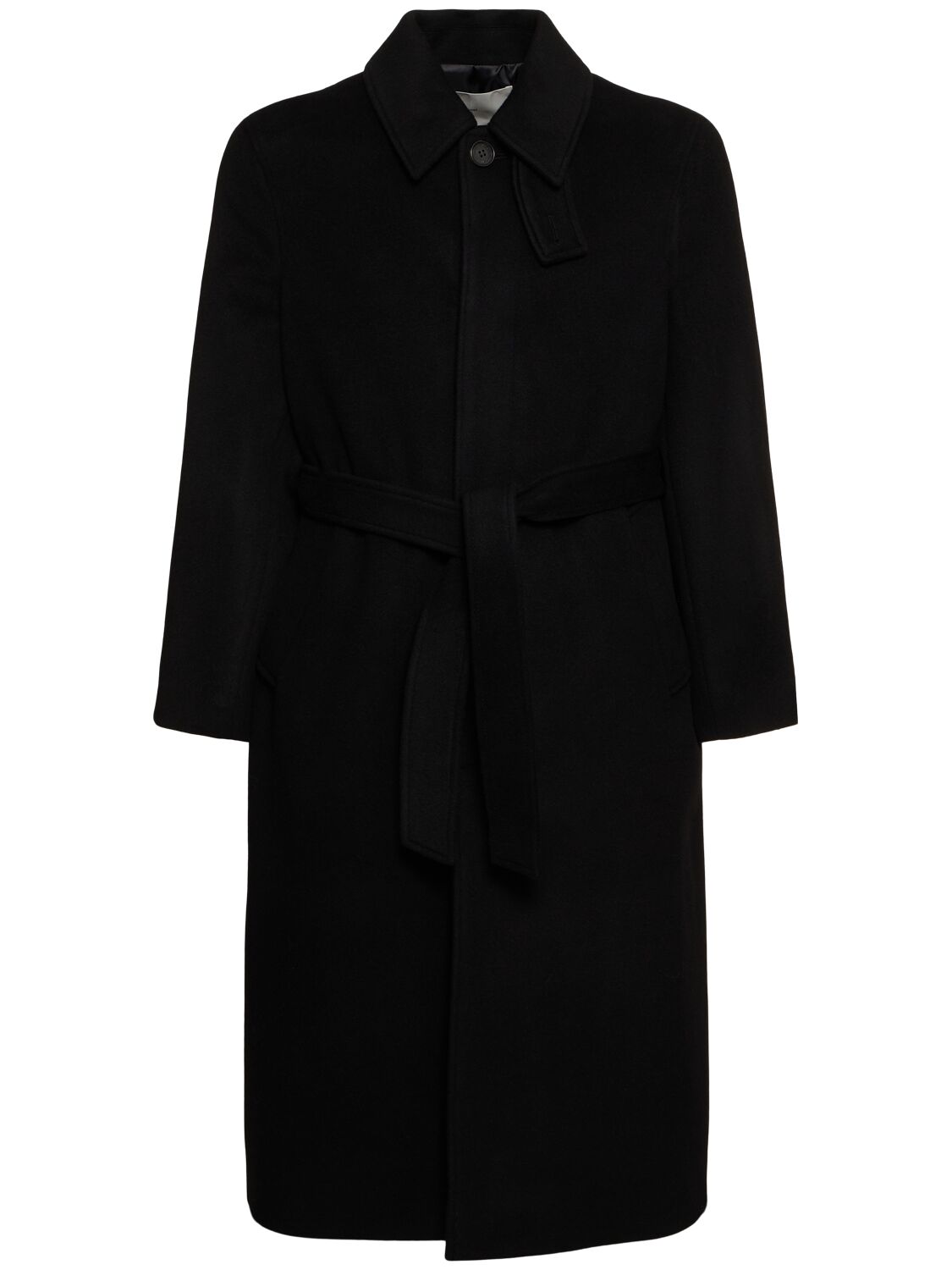 Dunst Unisex Belted Wool Mac Coat In Black