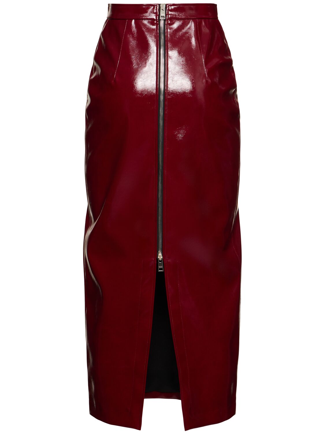 Shop Msgm Patent Skirt W/ Zip In Bordeaux