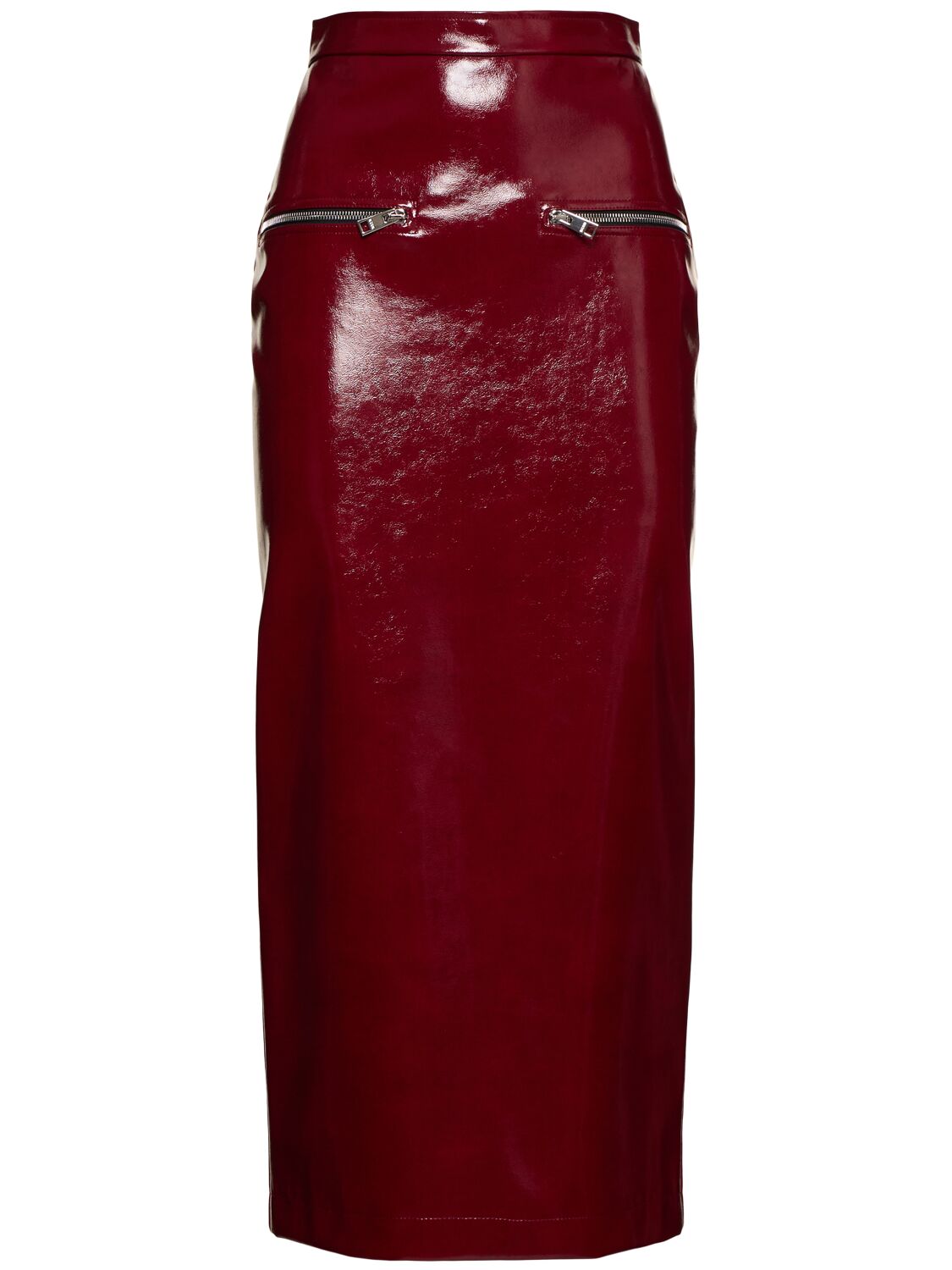 Shop Msgm Patent Skirt W/ Zip In Bordeaux