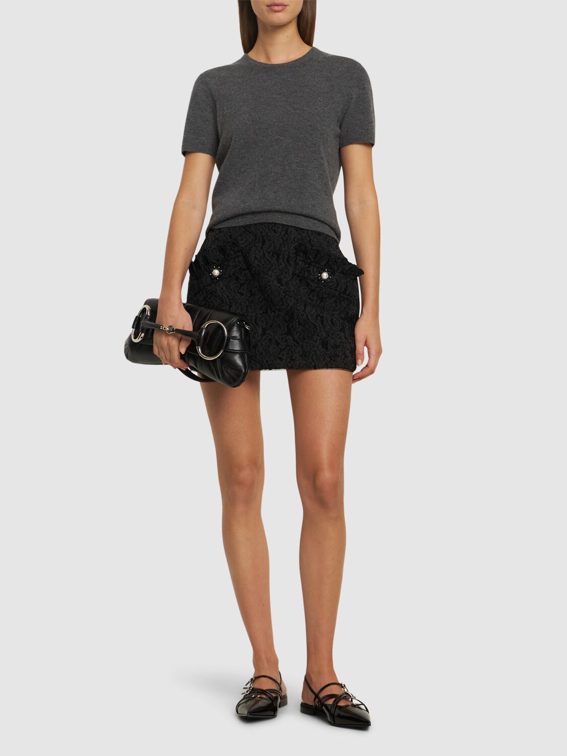 Shop Le Fame Woven Jacquard Mini Skirt In 黑色