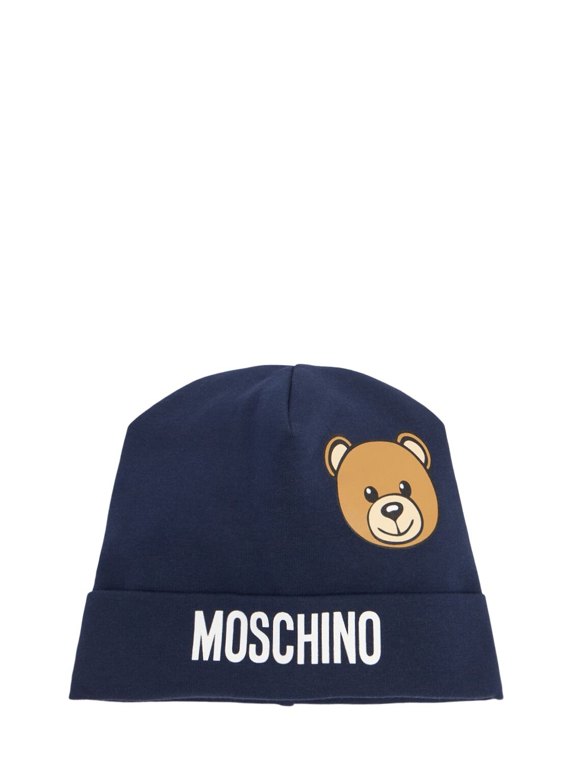 Moschino Printed Cotton Beanie In Blue