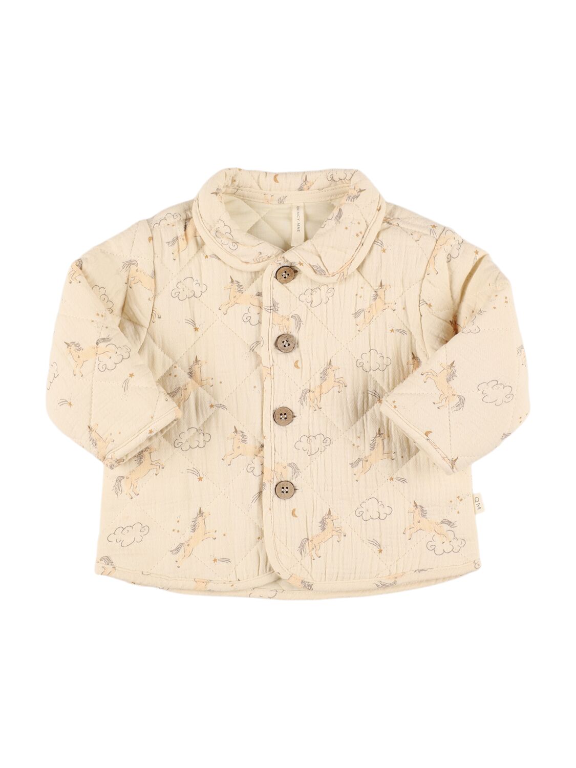 Quincy Mae Babies' Unicorn Print Organic Cotton Jacket In Beige