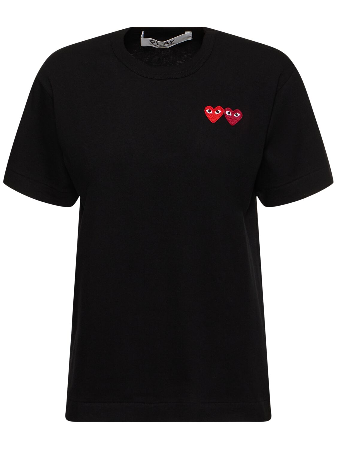 Shop Comme Des Garçons Play Embroidered Hearts Cotton T-shirt In Black