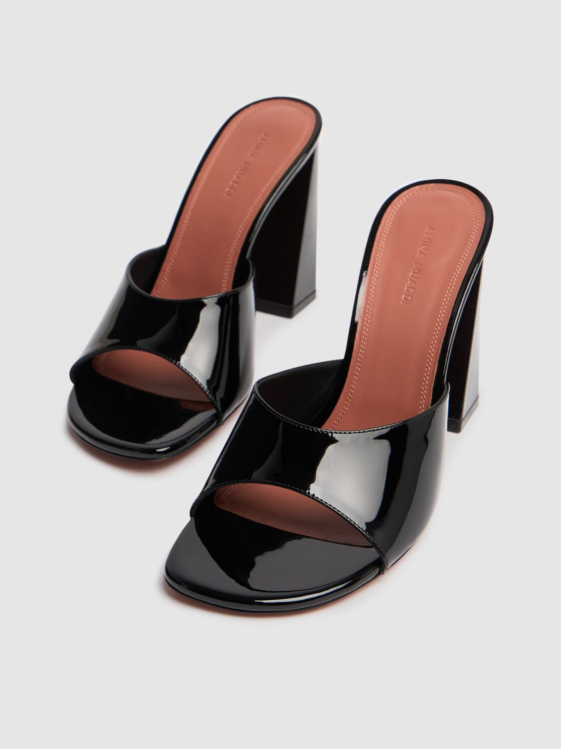 AMINA MUADDI 95MM BRIGITTE PATENT LEATHER MULES 
