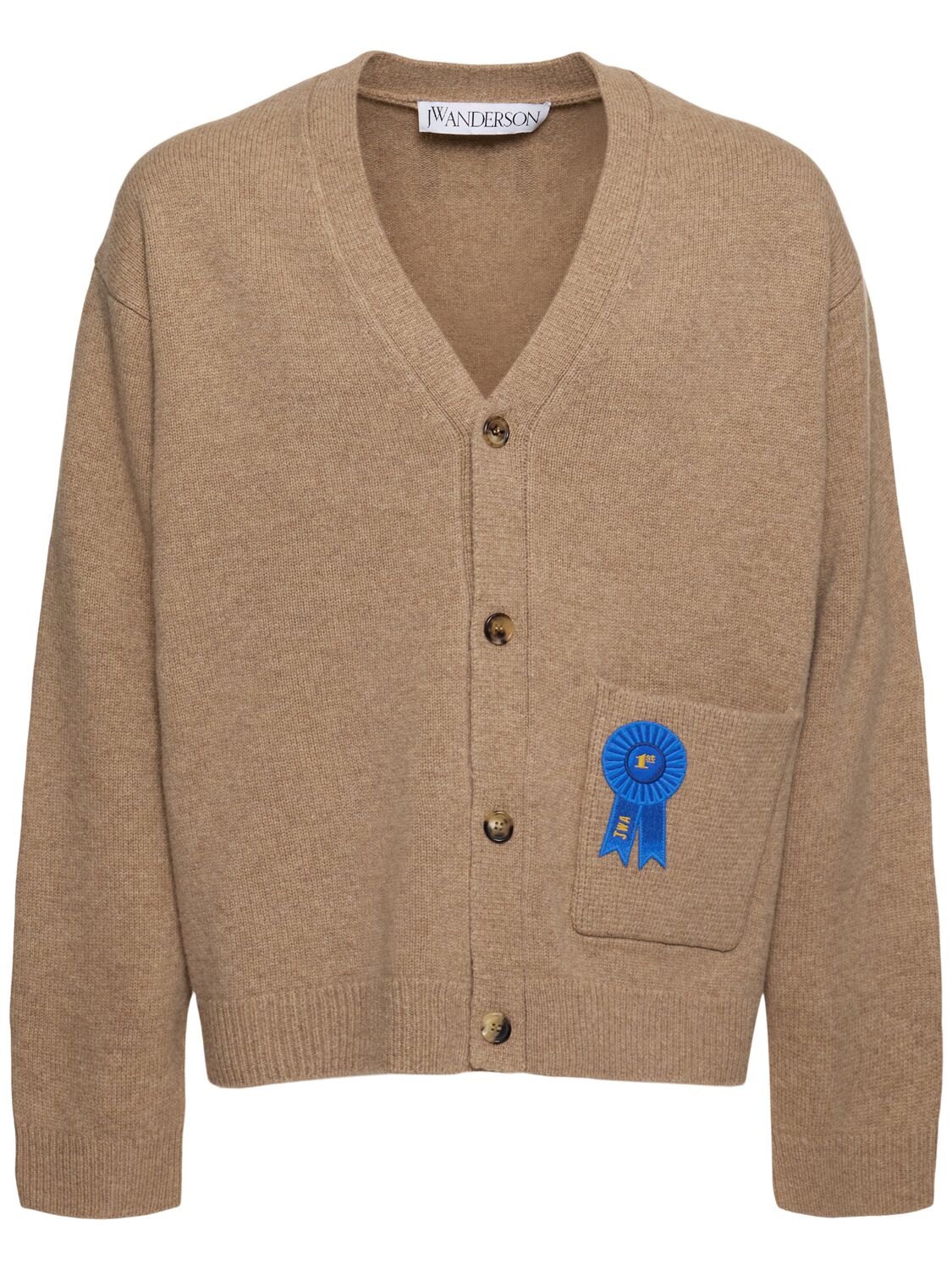 Jw Anderson Rosette Patch Pocket Cardigan In Camel