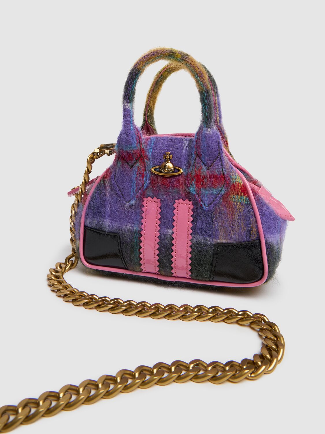 Shop Vivienne Westwood Mini Yasmin Tartan Mohair Chain Bag In Multicolor