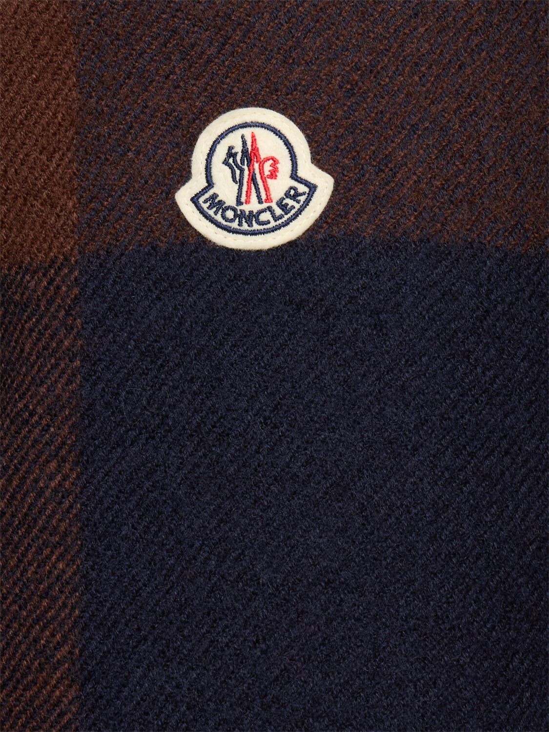 Shop Moncler Ladurns Virgin Wool Down Shirt Jacket In Blue/brown