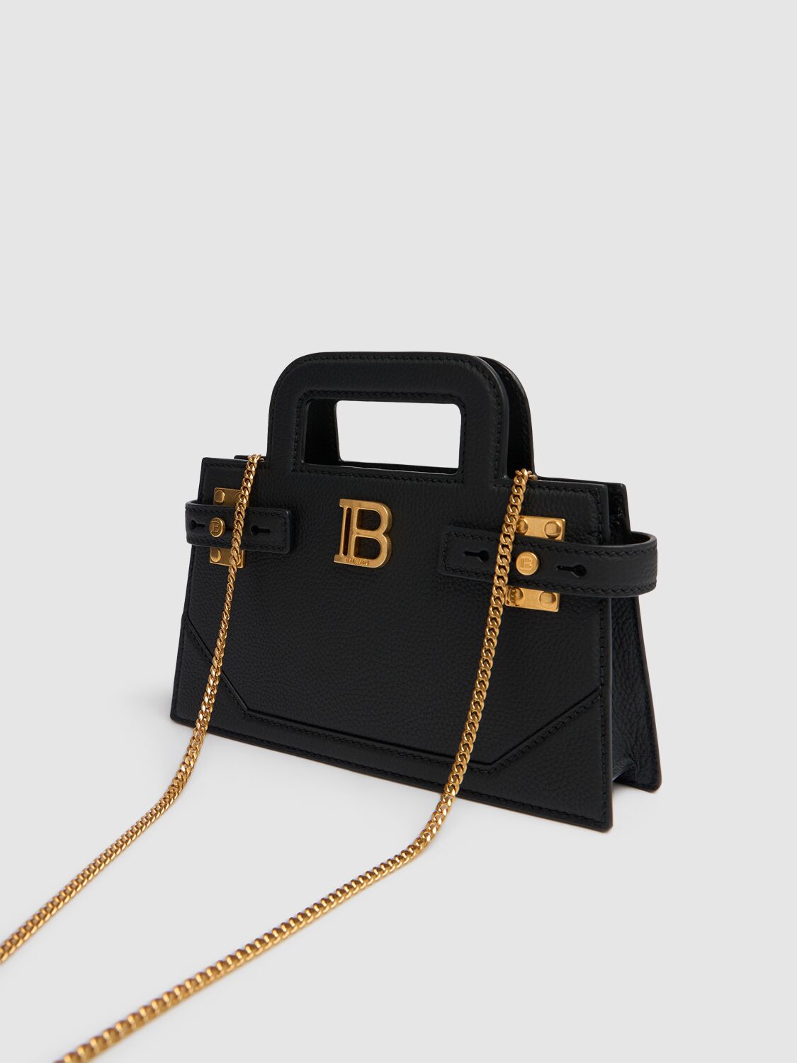 Shop Balmain Small B-buzz Leather Top Handle Bag In Black