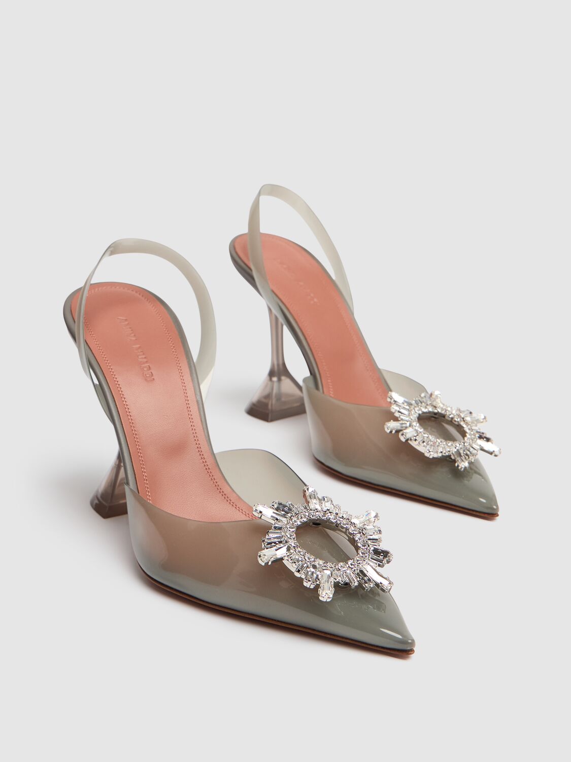 Shop Amina Muaddi 95mm Begum Glass Pvc Slingbacks In Grey