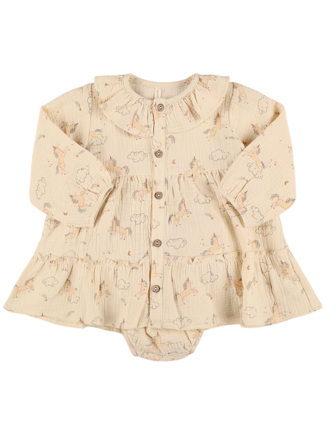 Quincy Mae Babies' Printed Organic Cotton Dress In Beige