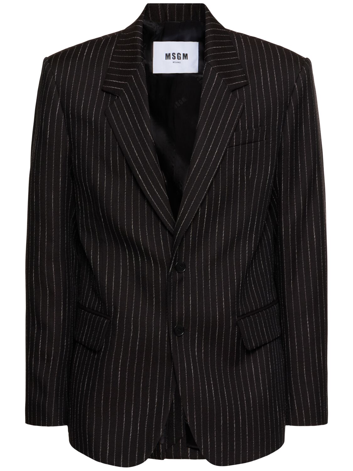 Shop Msgm Pinstripe Wool Jacket In Dark Brown/whit