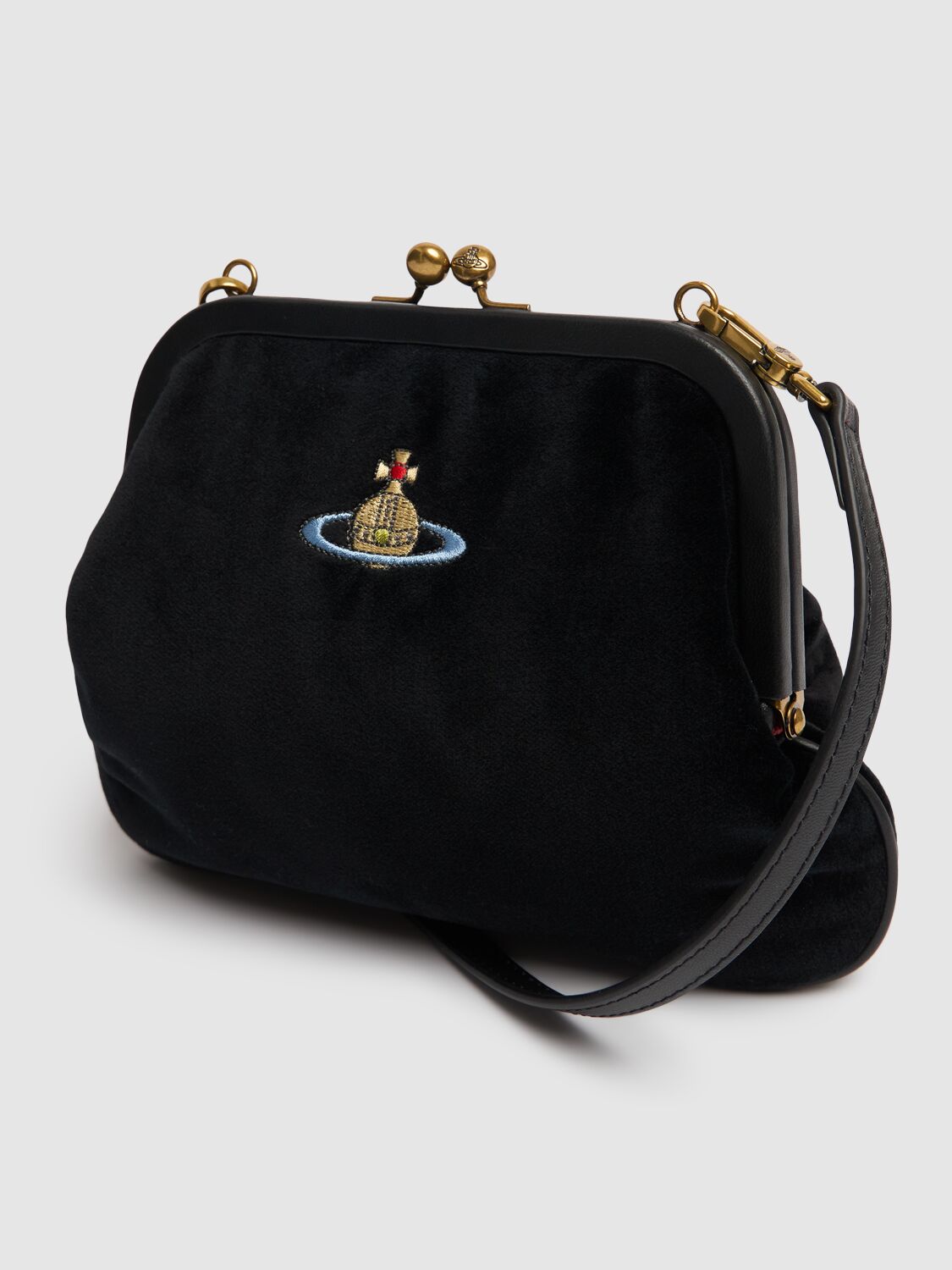 Shop Vivienne Westwood Vivienne Velvet Clutch In Black