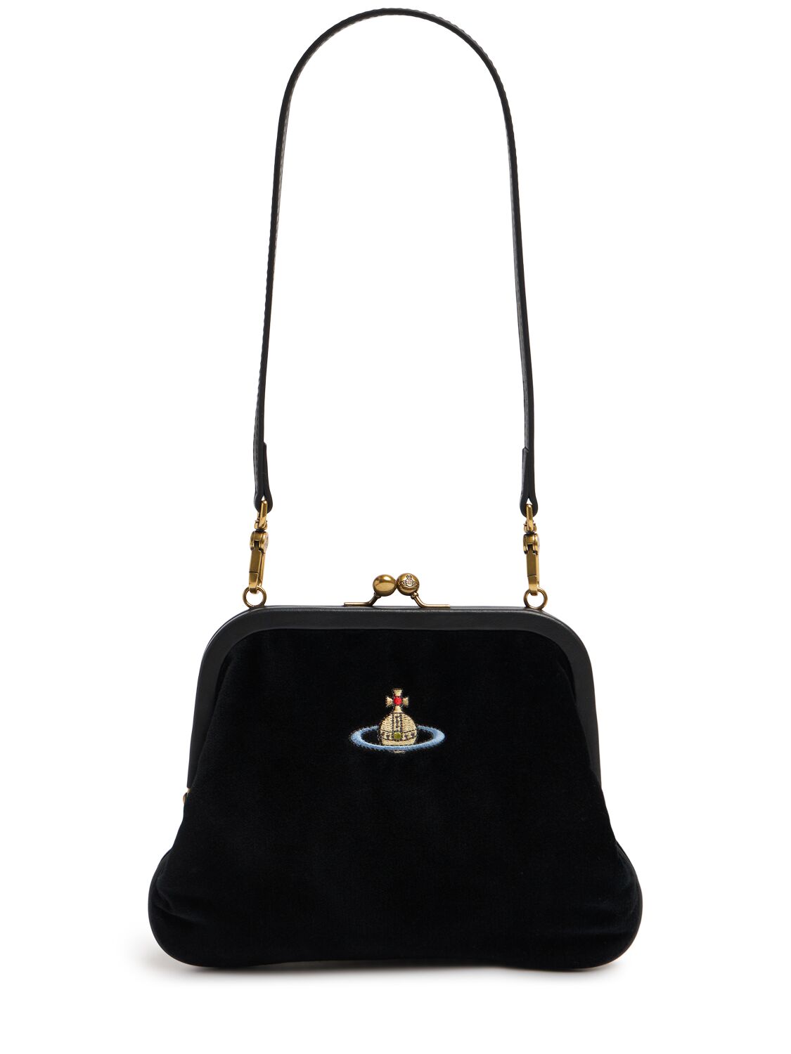 Shop Vivienne Westwood Vivienne Velvet Clutch In Black