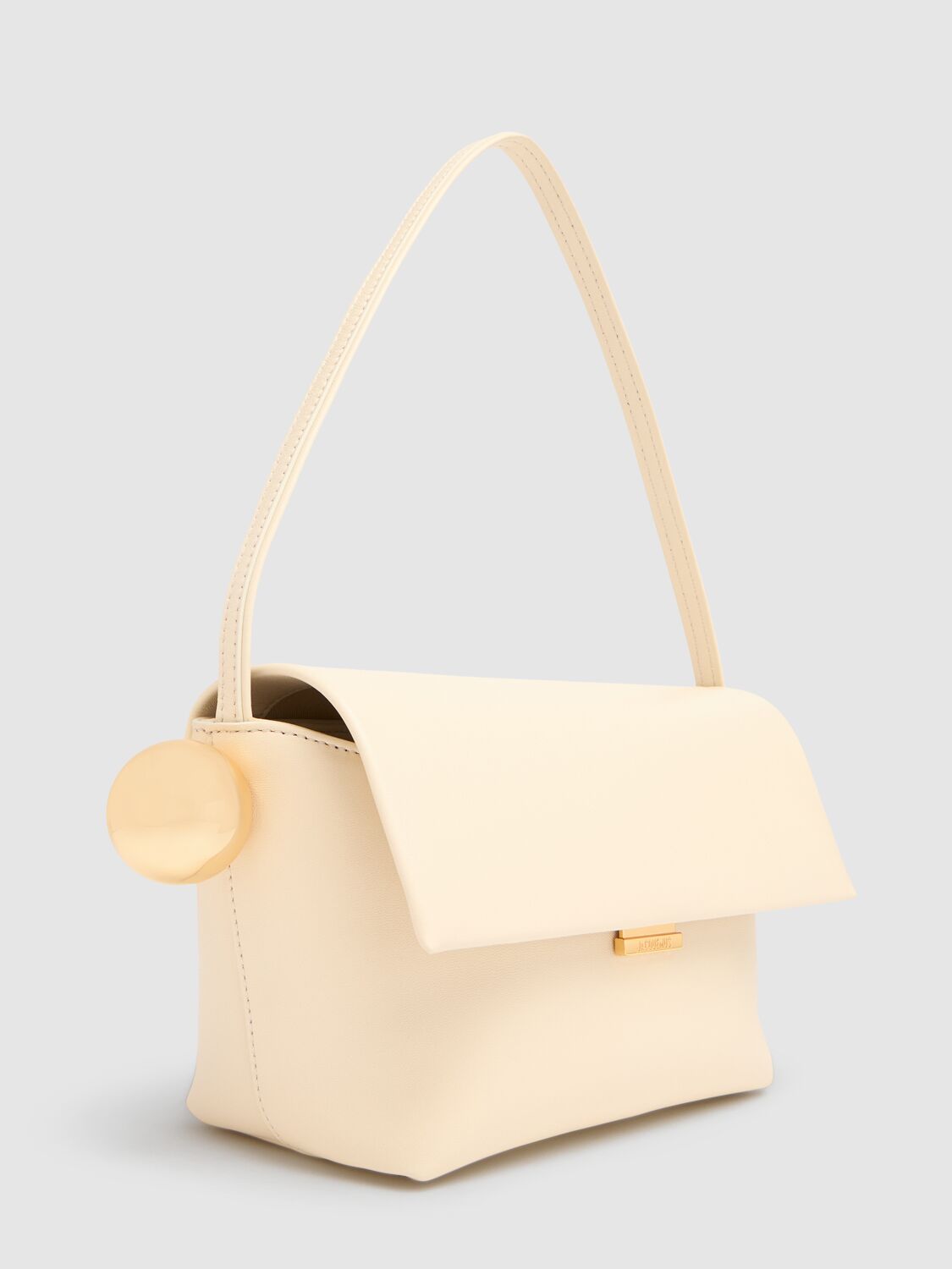 Shop Jacquemus Le Rond Carre Leather Shoulder Bag In Light Ivory