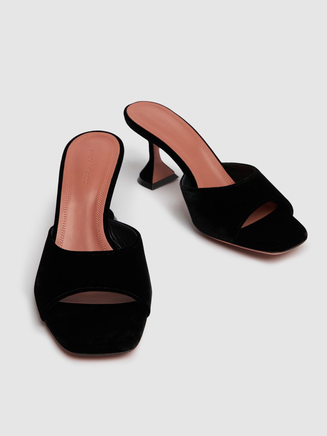 Shop Amina Muaddi 70mm Lupita Velvet Slippers In Black