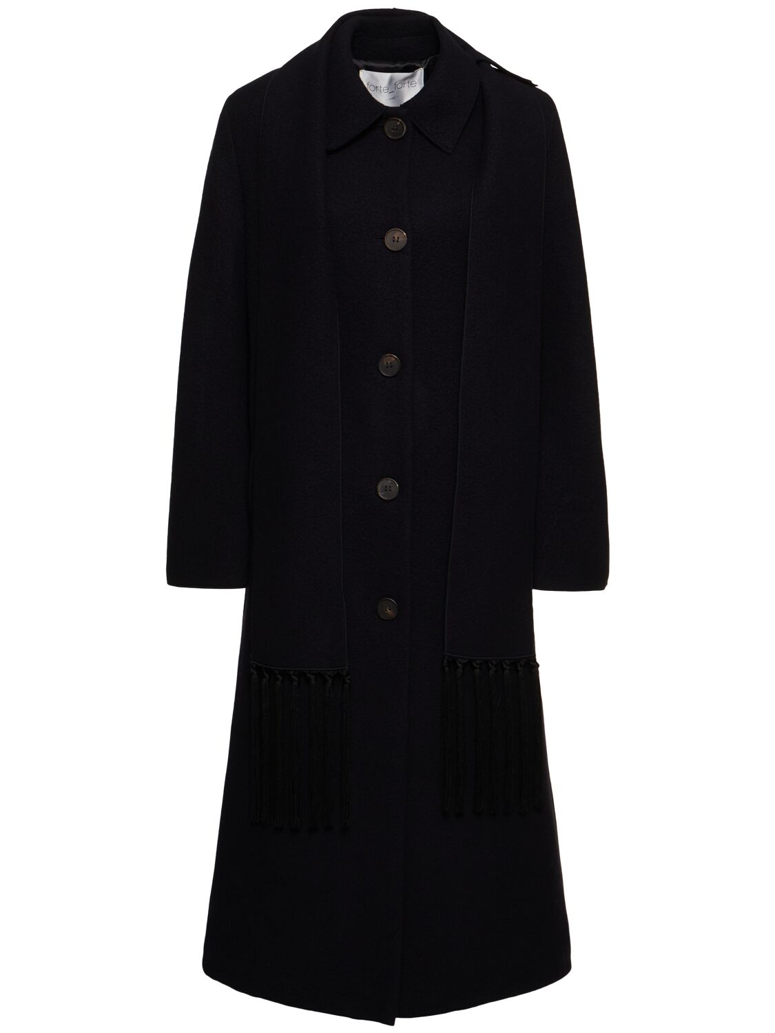 Forte Forte Wool Long Coat W/detachable Scarf In Blue