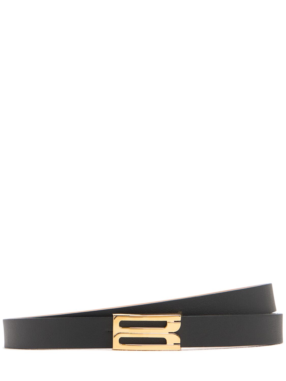 Victoria Beckham Micro Bbuckle Smooth Leather Belt In Black