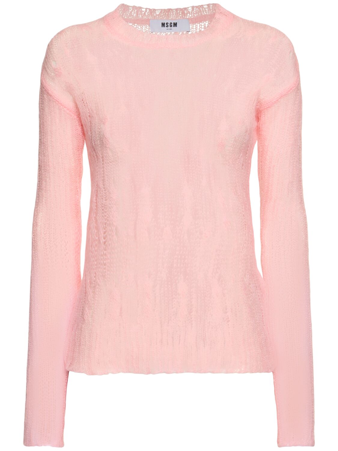 Msgm Open Work Crewneck Sweater In Pink