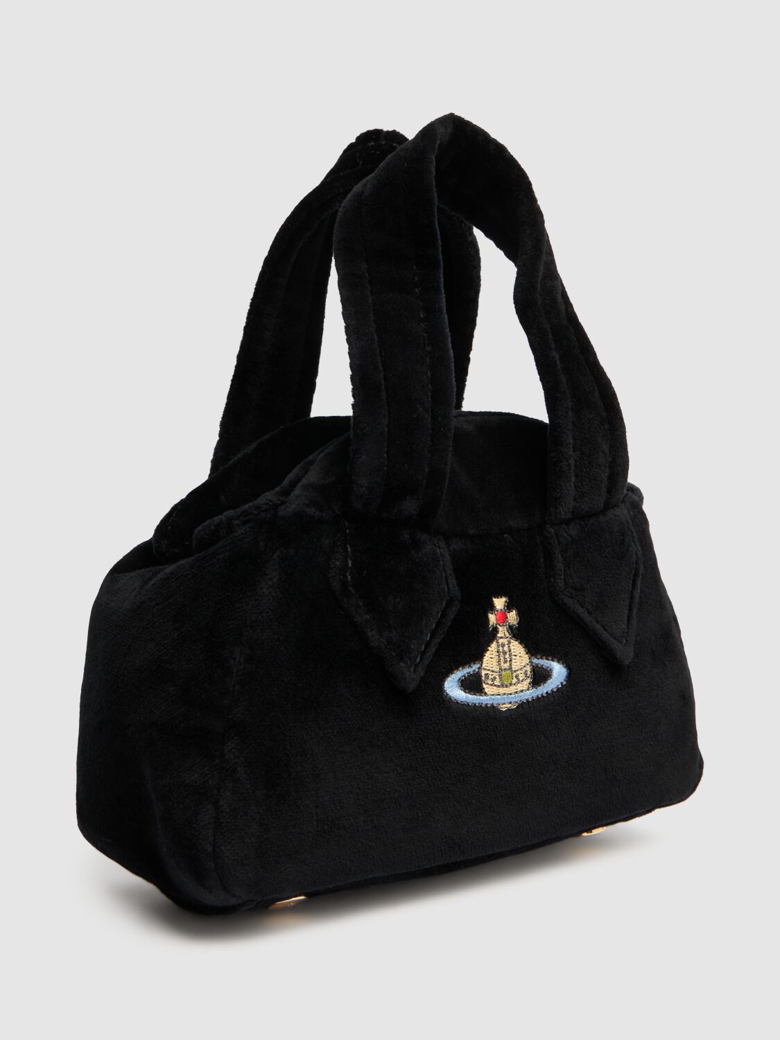 Shop Vivienne Westwood Mini Archive Velvet Top Handle Bag In Black