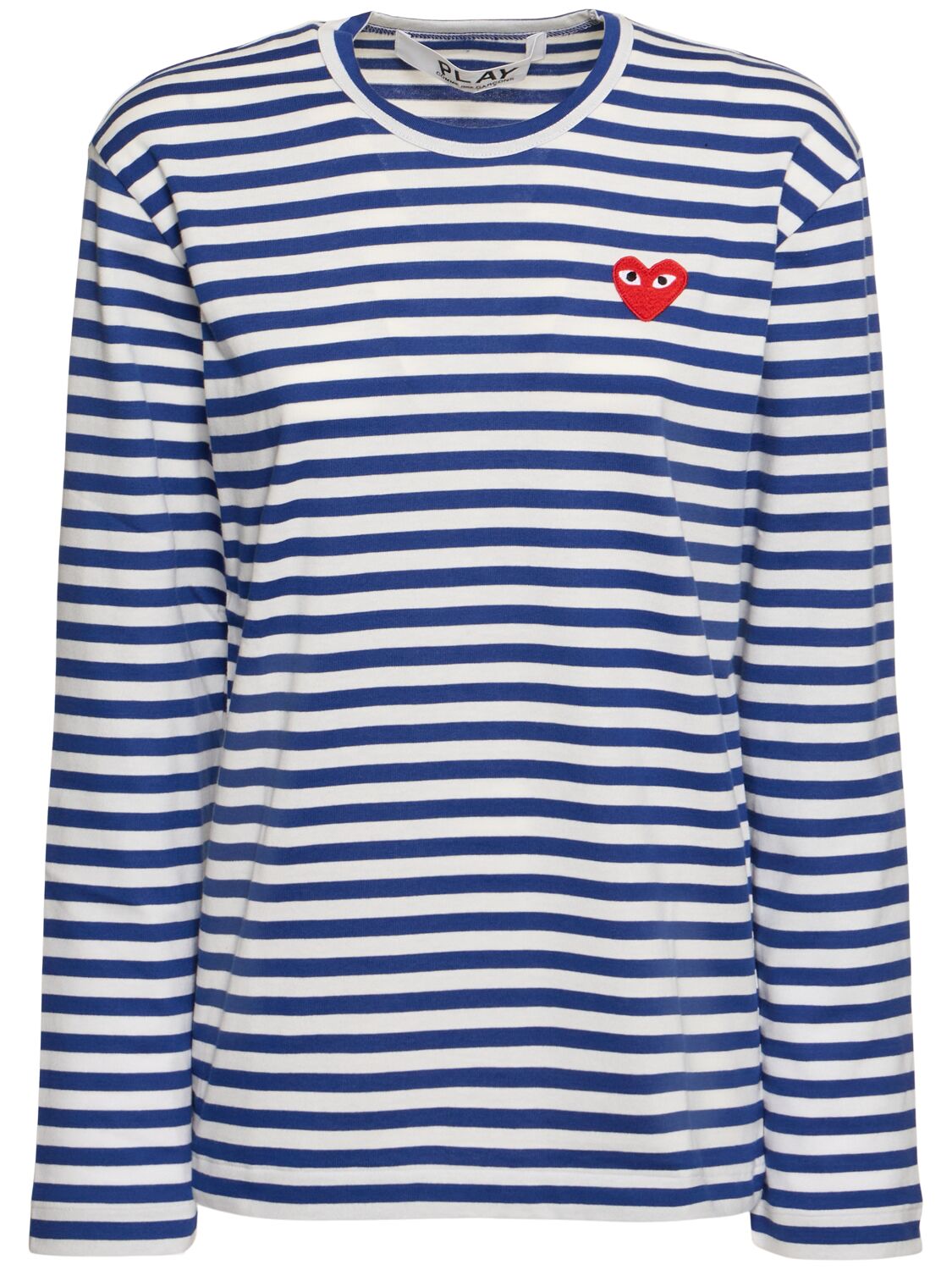 Shop Comme Des Garçons Play Striped Cotton Jersey T-shirt W/ Logo In Navy/white