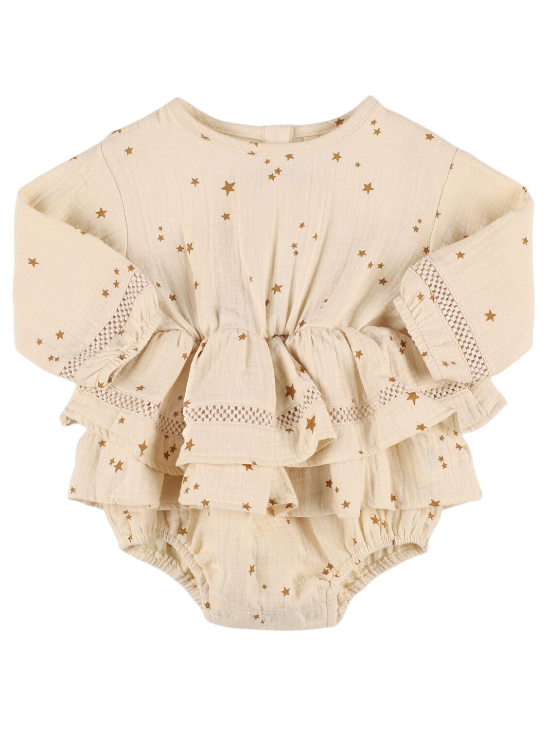 Quincy Mae Printed Organic Cotton Jersey Bodysuit In Beige