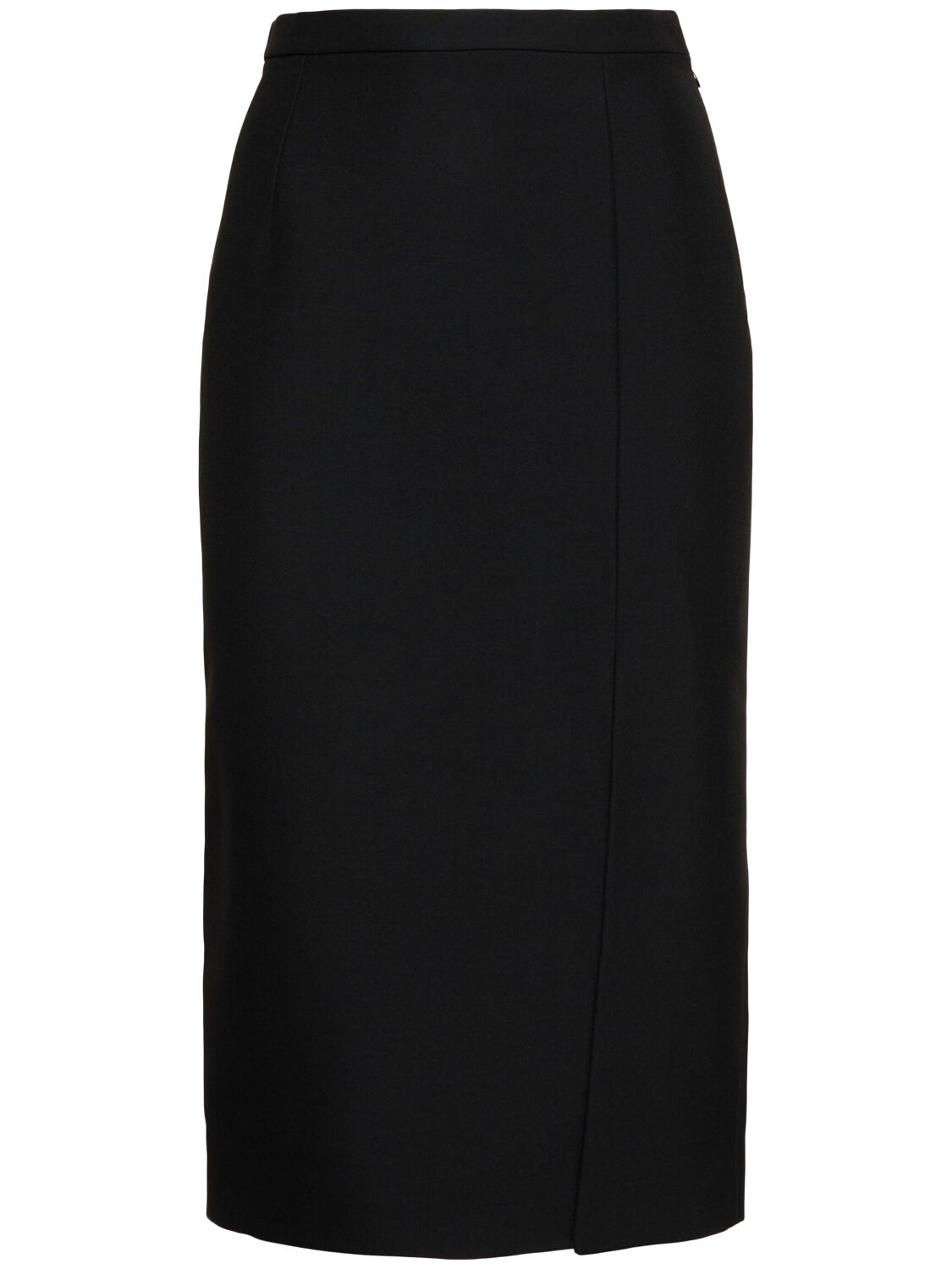 Michael Kors Wool Blend Gabardine Side Slit Skirt In Black