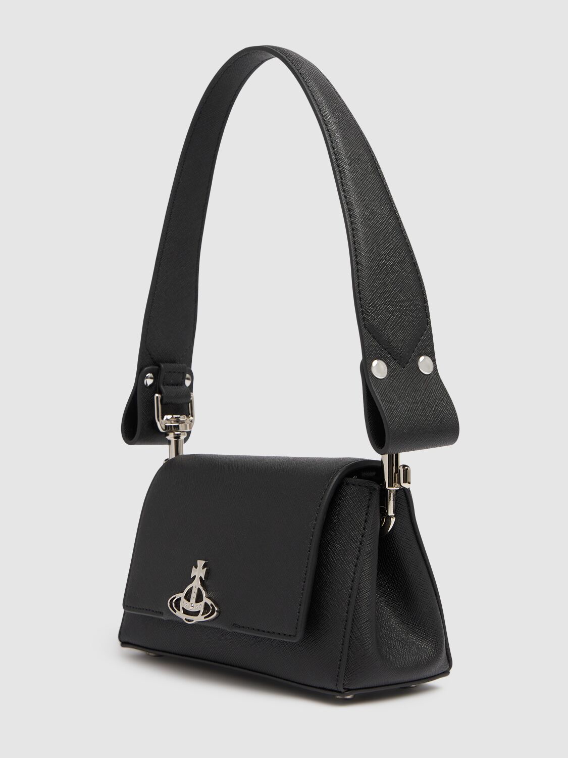 Shop Vivienne Westwood Small Hazel Saffiano Plain Shoulder Bag In Black